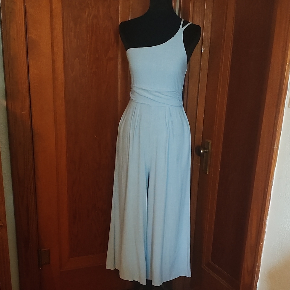 Light Blue One-Shoulder Pantsuit